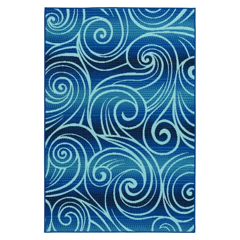 (E442) Scope Blue Wave Outdoor Area Rug, 5x7 1 (E442) Scope Blue Wave Outdoor Area Rug, 5x7