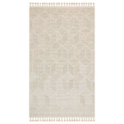 (E465) Found & Fable Soho Beige Tasseled Area Rug, 5x7