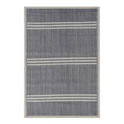 (E467) Honeybloom Terrace Blue Striped Area Rug, 5x7