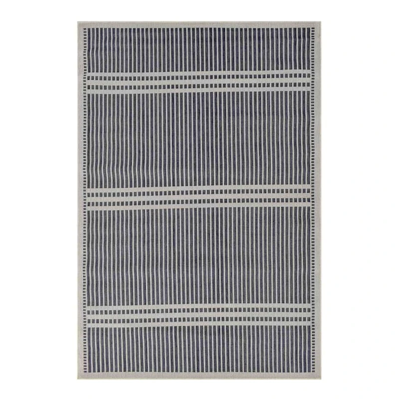 (E467) Honeybloom Terrace Blue Striped Area Rug, 5x7 1 (E467) Honeybloom Terrace Blue Striped Area Rug, 5x7