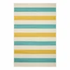 (E468) Ember Blue & Yellow Striped Area Rug, 5x8