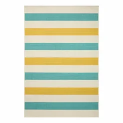 (E468) Ember Blue & Yellow Striped Area Rug, 5x8