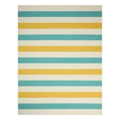 (E468) Ember Blue & Yellow Striped Area Rug, 8x10