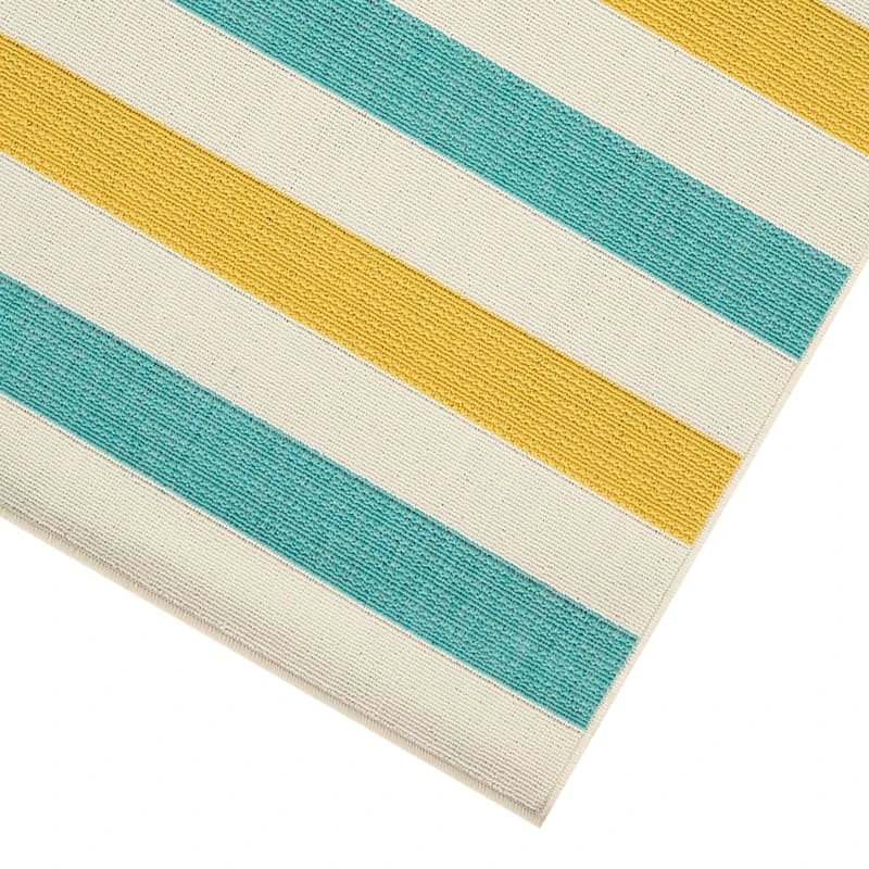 (E468) Ember Blue & Yellow Striped Area Rug, 8x10 2 (E468) Ember Blue & Yellow Striped Area Rug, 8x10 - Image 2