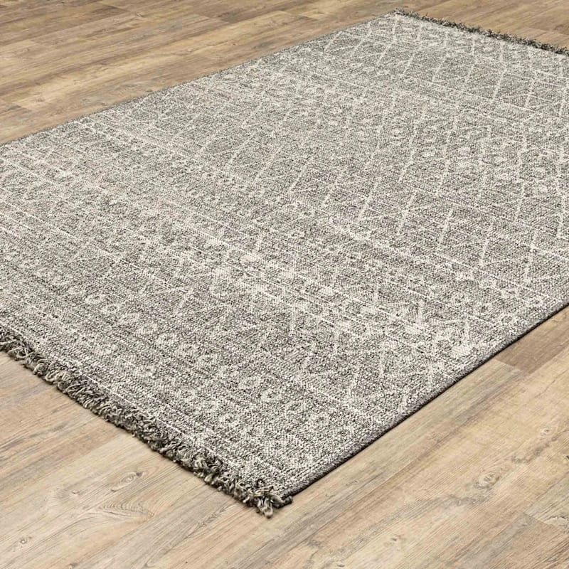 (E476) Tracey Boyd Leeward Grey & White Area Rug, 5x7 2 (E476) Tracey Boyd Leeward Grey & White Area Rug, 5x7 - Image 2
