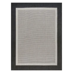 (E483) Sierra Black & Cream Border Outdoor Area Rug, 5x7