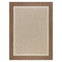 (E484) Sierra Tan Border Outdoor Area Rug, 5x7