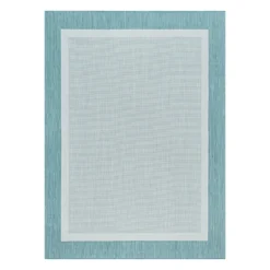 (E486) Sierra Aqua Border Outdoor Area Rug, 5x7