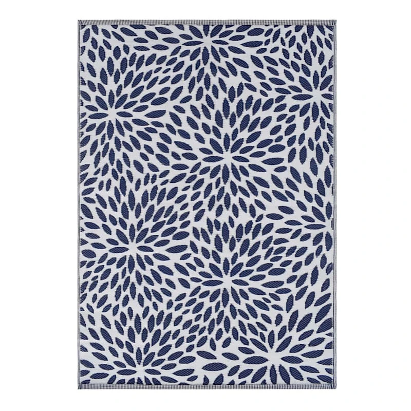 Navy Blue Floral Plastic Outdoor Area Rug, 5x7 1 Navy Blue Floral Plastic Outdoor Area Rug, 5x7