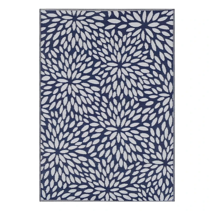 Navy Blue Floral Plastic Outdoor Area Rug, 5x7 2 Navy Blue Floral Plastic Outdoor Area Rug, 5x7 - Image 2