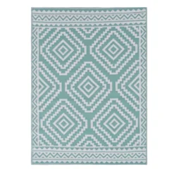Turquoise Diamond Design Plastic Outdoor Area Rug, 5x7