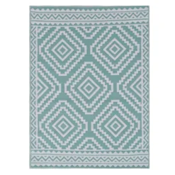 Turquoise Diamond Design Plastic Outdoor Area Rug, 6x9