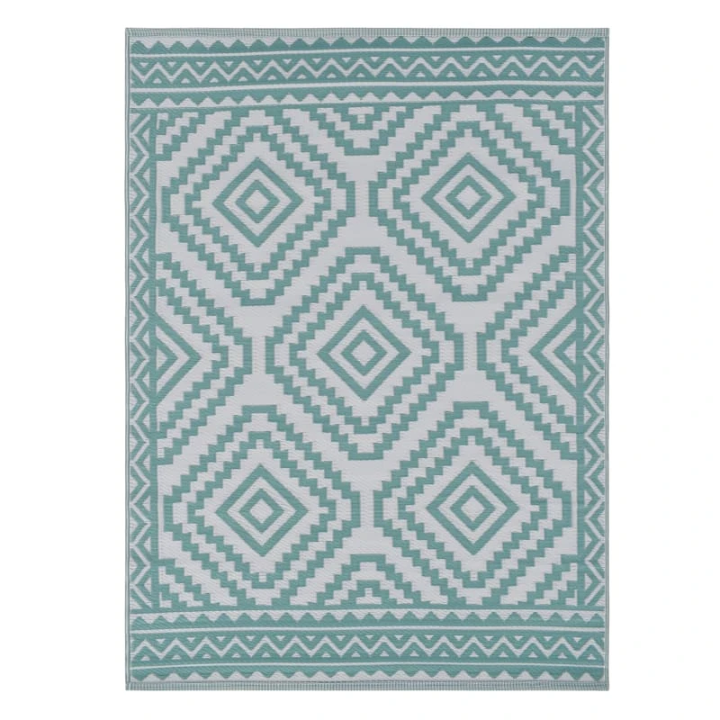 Turquoise Diamond Design Plastic Outdoor Area Rug, 6x9 2 Turquoise Diamond Design Plastic Outdoor Area Rug, 6x9 - Image 2