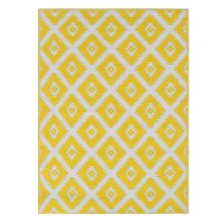 Yellow Diamond Design Plastic Outdoor Area Rug, 5x7