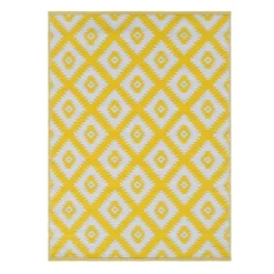 Yellow Diamond Design Plastic Outdoor Area Rug, 6x9